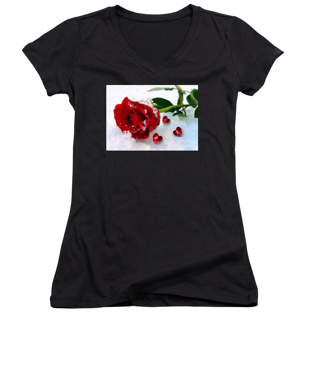 Red Rose Women's V-Neck featuring the photograph To Make You Feel my Love by Morag Bates