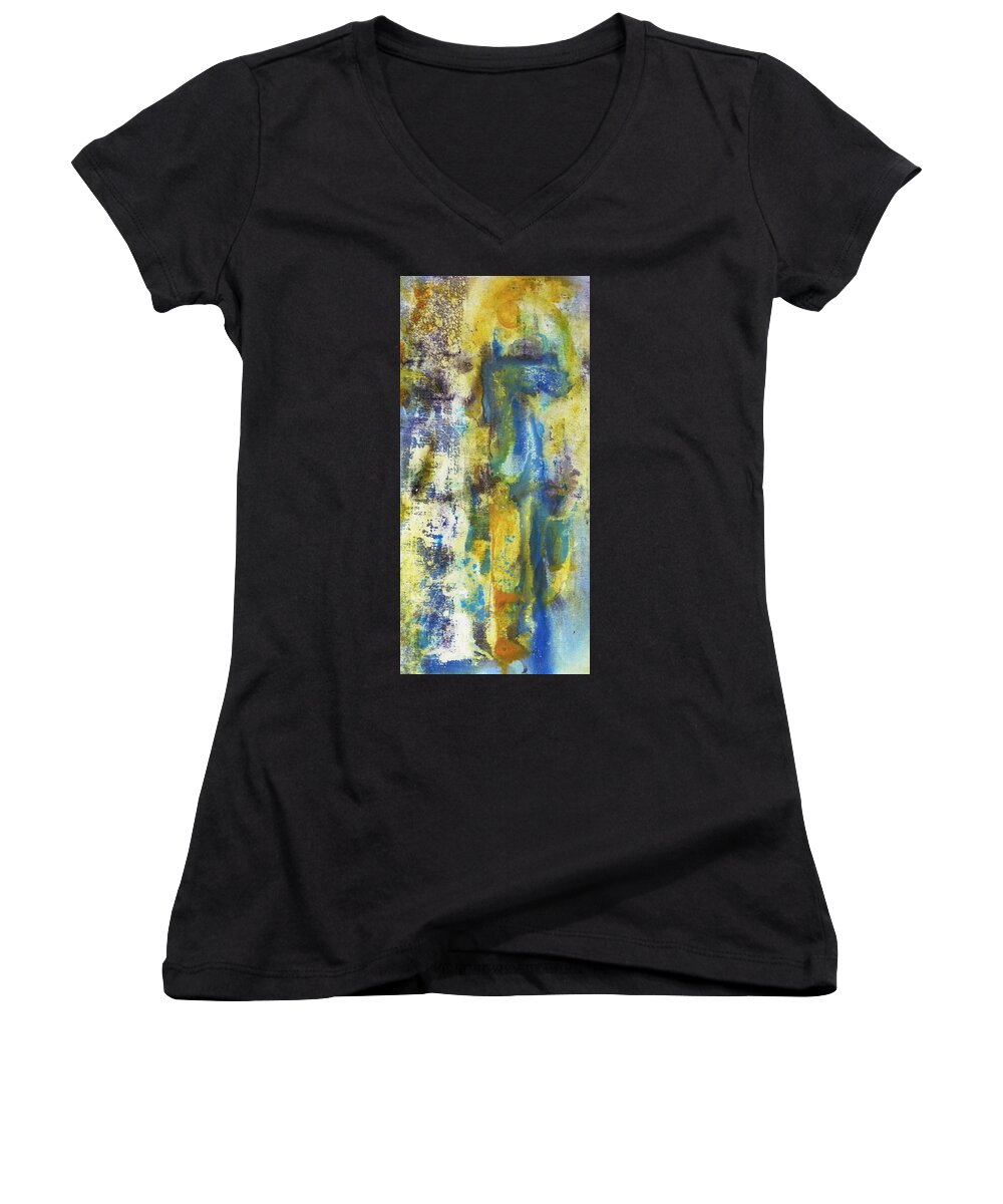 Abstract Women's V-Neck featuring the painting Untitled3 by 'REA' Gallery
