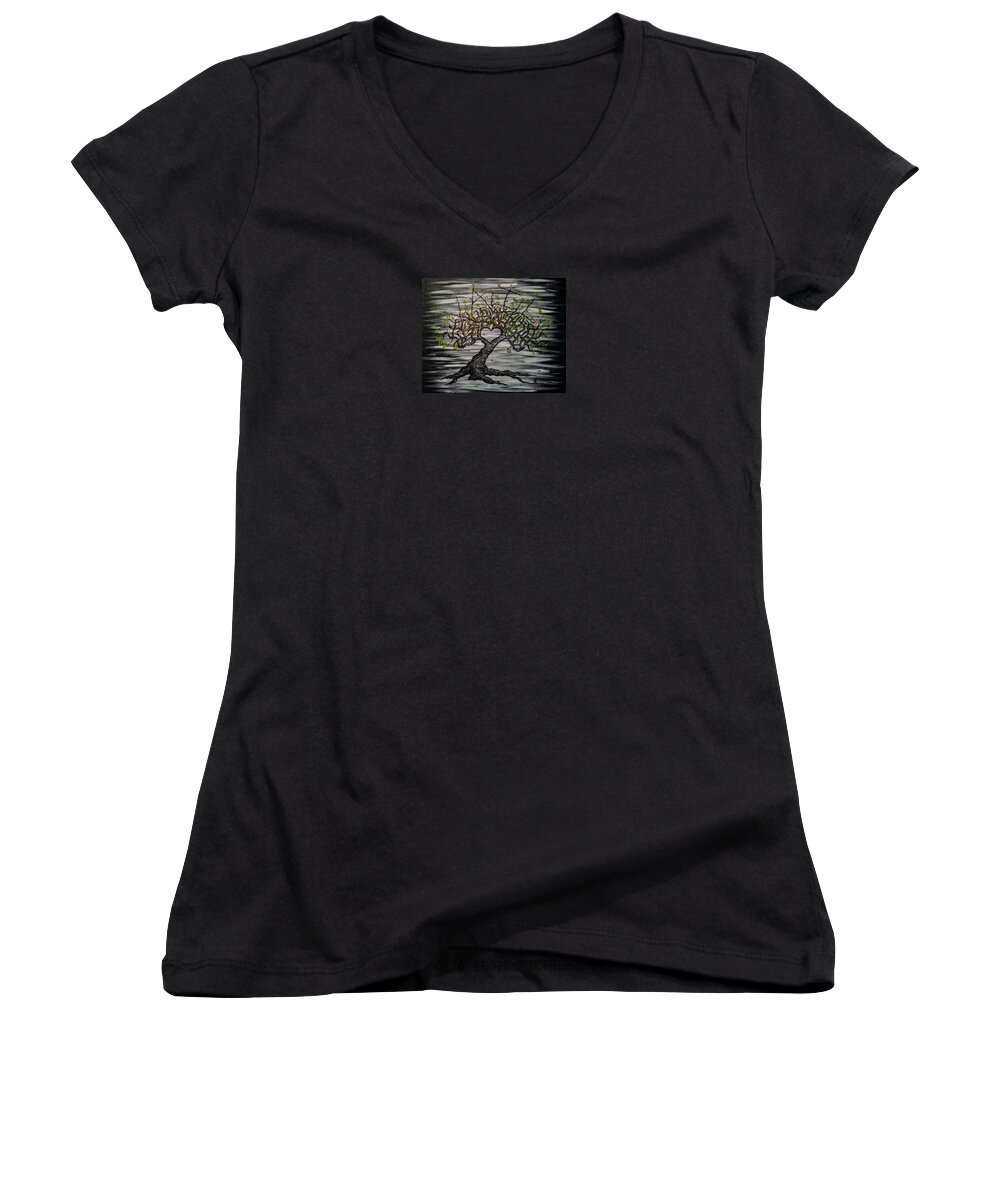 Vail Women's V-Neck featuring the drawing Vail- fall foliage- Love Tree by Aaron Bombalicki