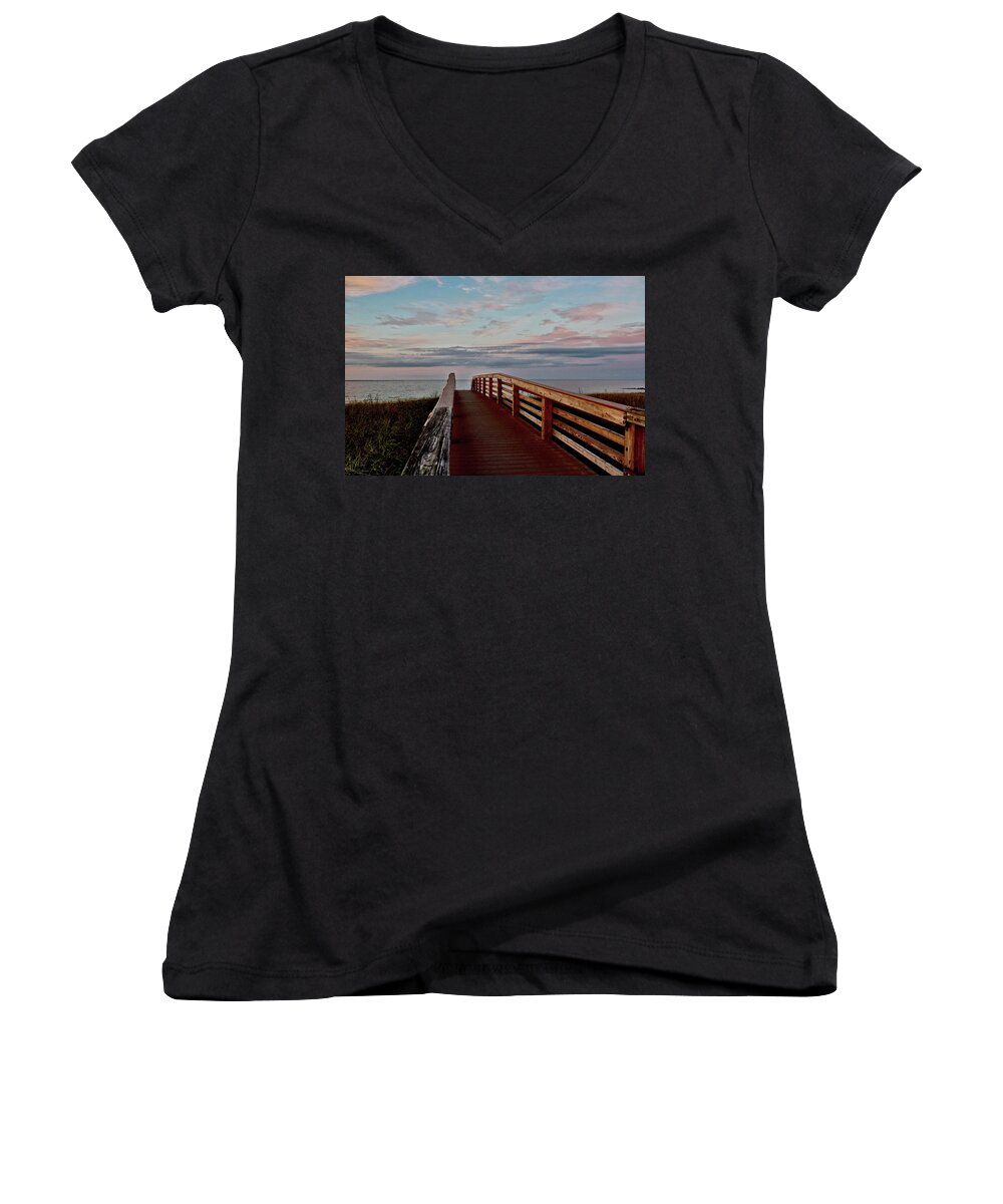 Walk Into The Ocean Women's V-Neck featuring the photograph Walk Into The Ocean by Linda Sannuti