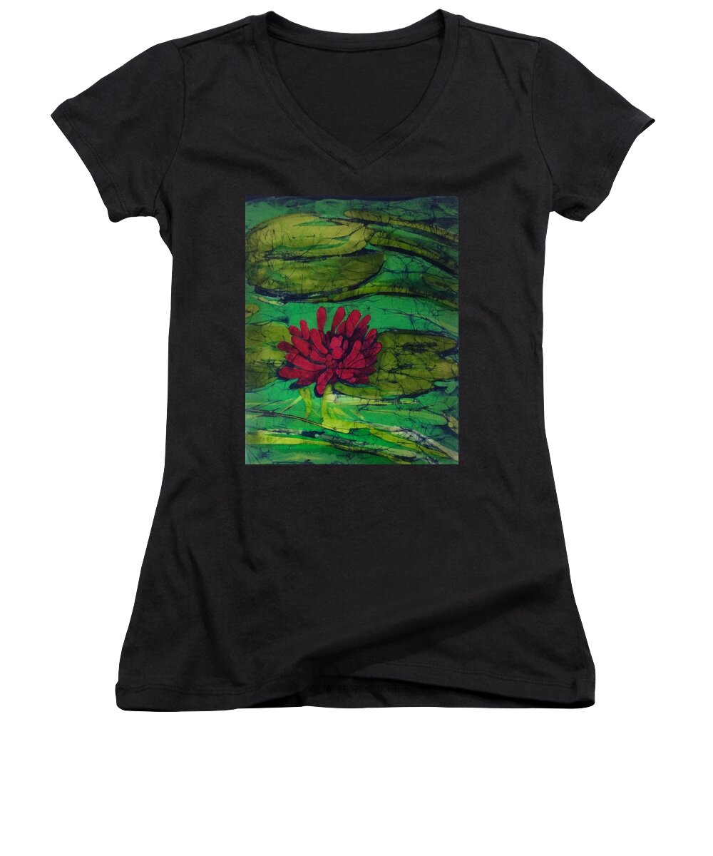 Water Lily Women's V-Neck featuring the tapestry - textile Water Lily by Kay Shaffer