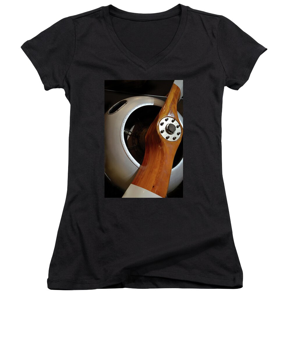 Propeller Women's V-Neck featuring the photograph Wooden Propeller by Maggy Marsh