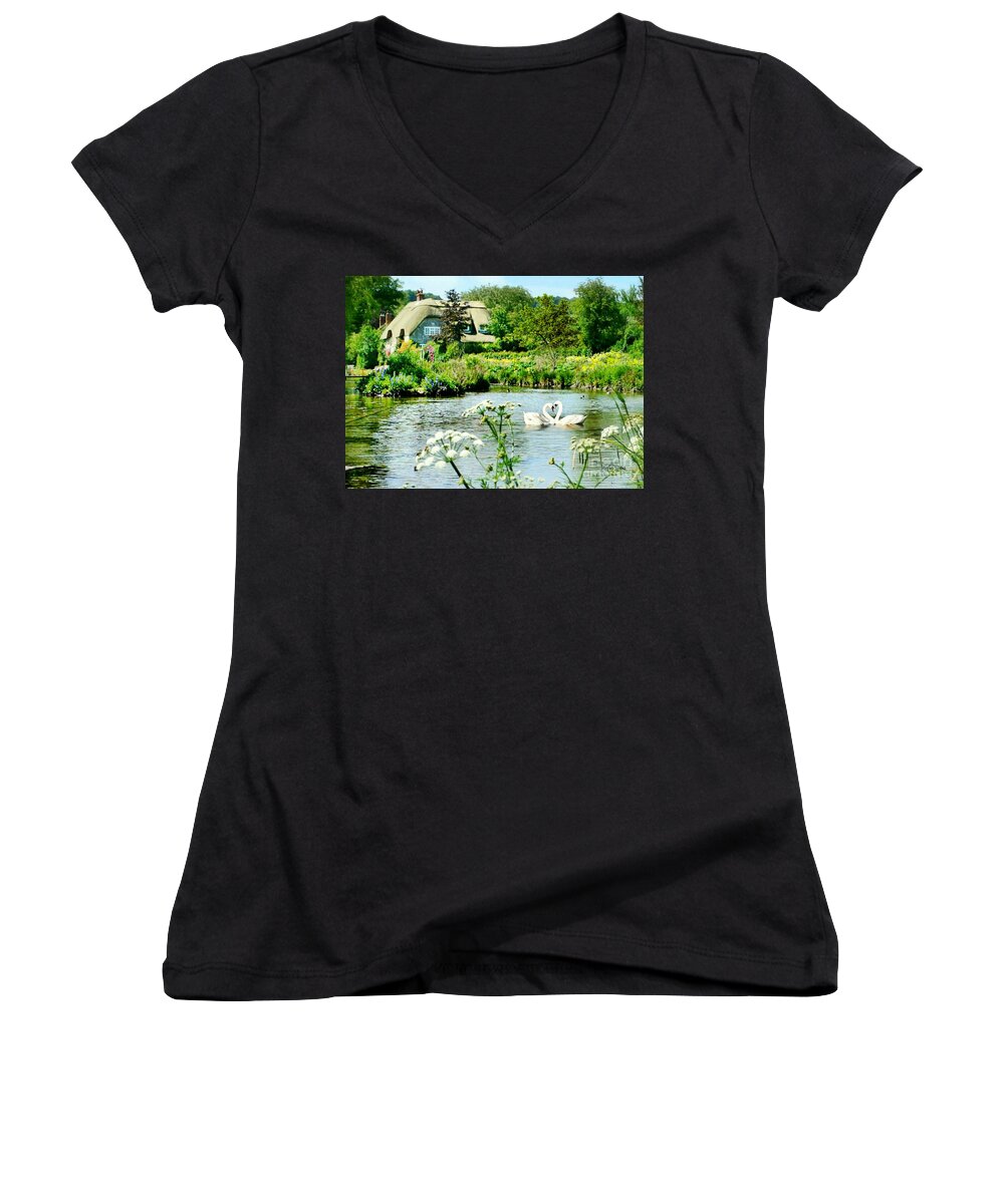 Sherrington Women's V-Neck featuring the photograph An English Cottage by Morag Bates