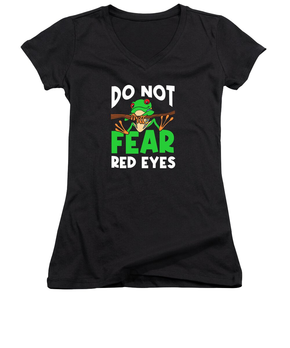 Frog Women's V-Neck featuring the digital art Red Eyed Tree Frog Cute Rainforest Amphibian #11 by Toms Tee Store