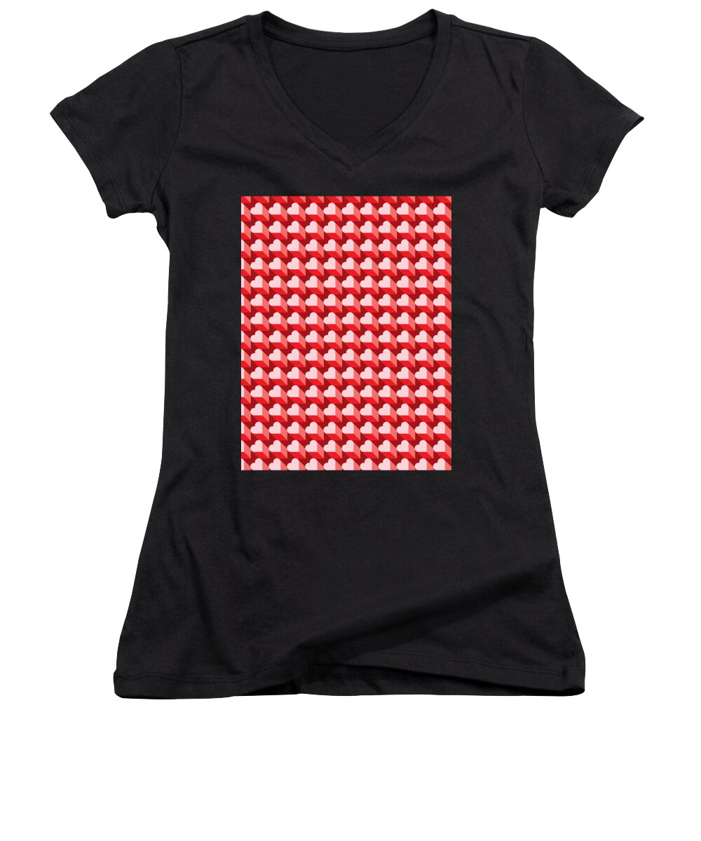 Valentines Day Women's V-Neck featuring the digital art Valentines Day Pattern Love Heart Relationship #11 by Mister Tee