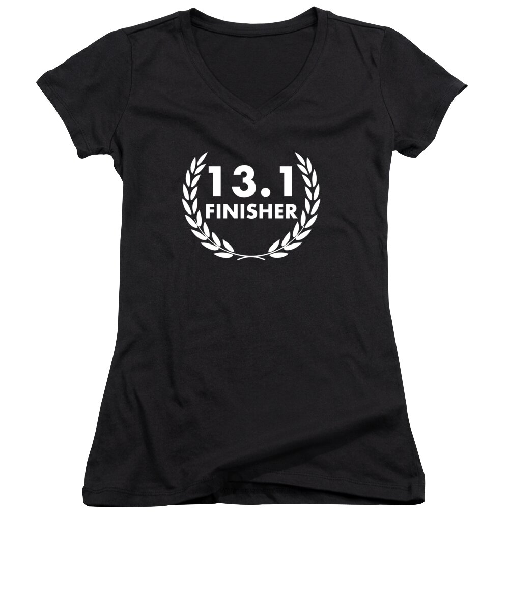 Woman Women's V-Neck featuring the drawing 131 Half Marathon Finisher Men Women Running Gift by Noirty Designs