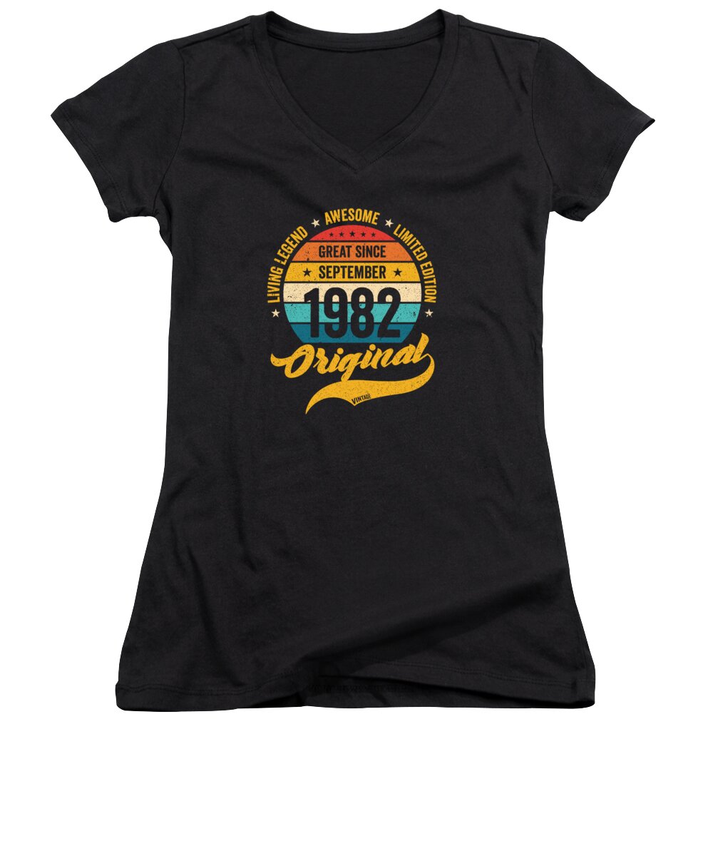 40th Bday Women's V-Neck featuring the digital art Retro 40 Years September 1982 Birthday Vintage Bday Classic #2 by Toms Tee Store