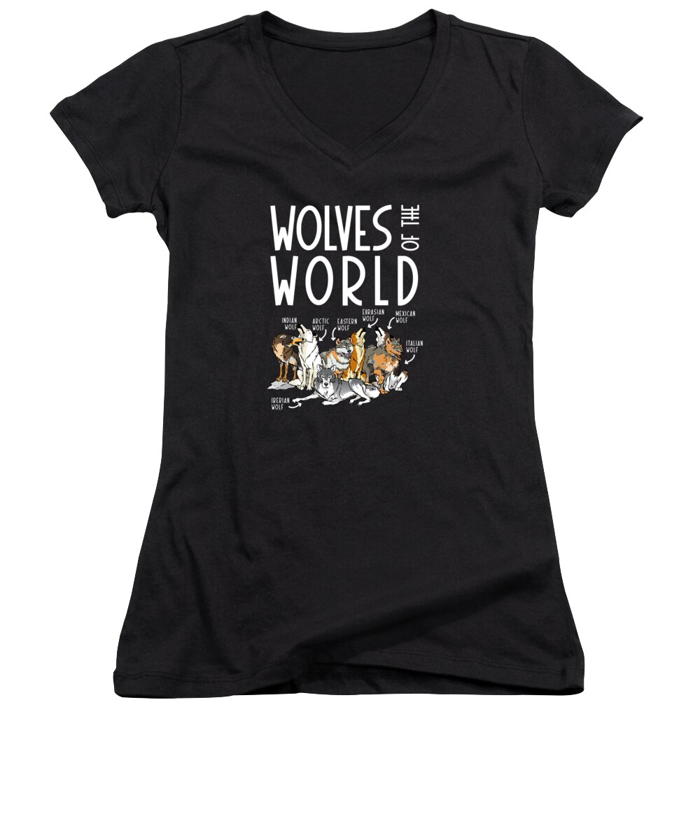 Wolf Women's V-Neck featuring the digital art Wolves Of The World #2 by Toms Tee Store
