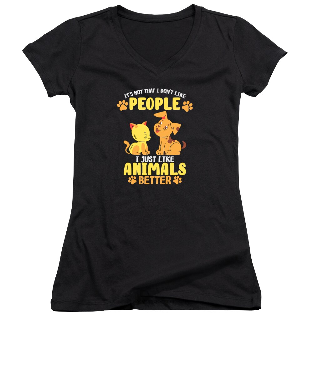 Animal Lover Women's V-Neck featuring the digital art Animal Lover Introvert Pet Cat Dog Lover Social Distancing #4 by Toms Tee Store