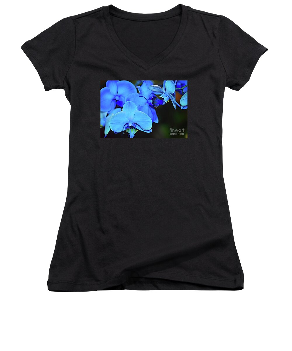 Orchids Women's V-Neck featuring the photograph A Blue Kiss by Diana Mary Sharpton