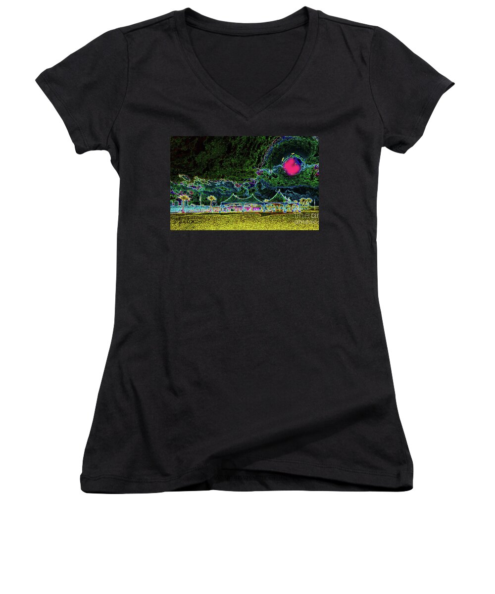 Palm Trees Women's V-Neck featuring the digital art A Hallow Night  by Art Mantia