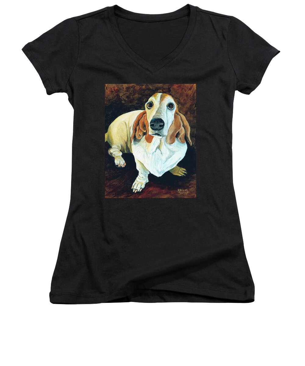 Dog Women's V-Neck featuring the painting Abigail by Darice Machel McGuire