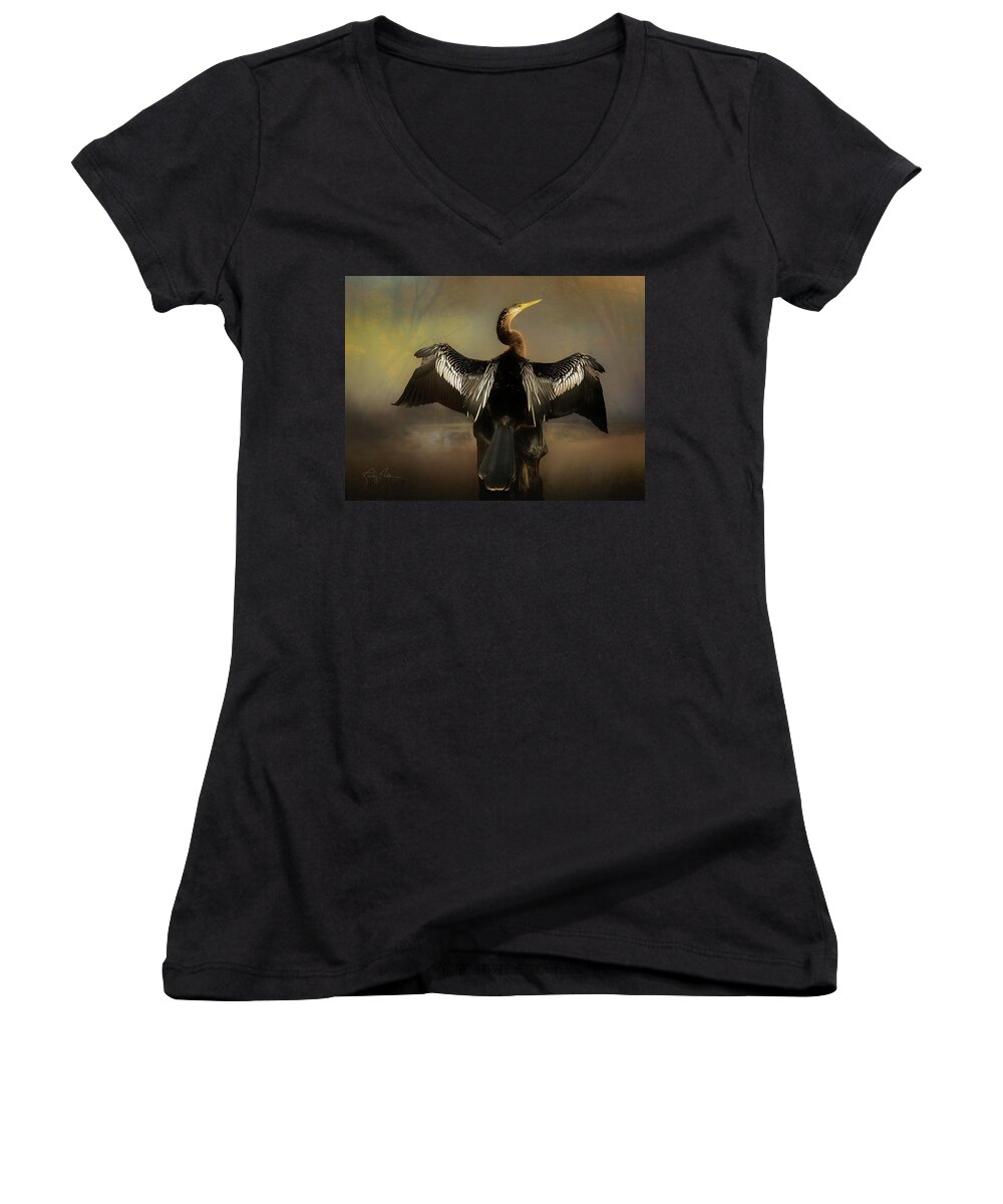 Anhinga Women's V-Neck featuring the photograph Anhinga at the Pond by Randall Allen