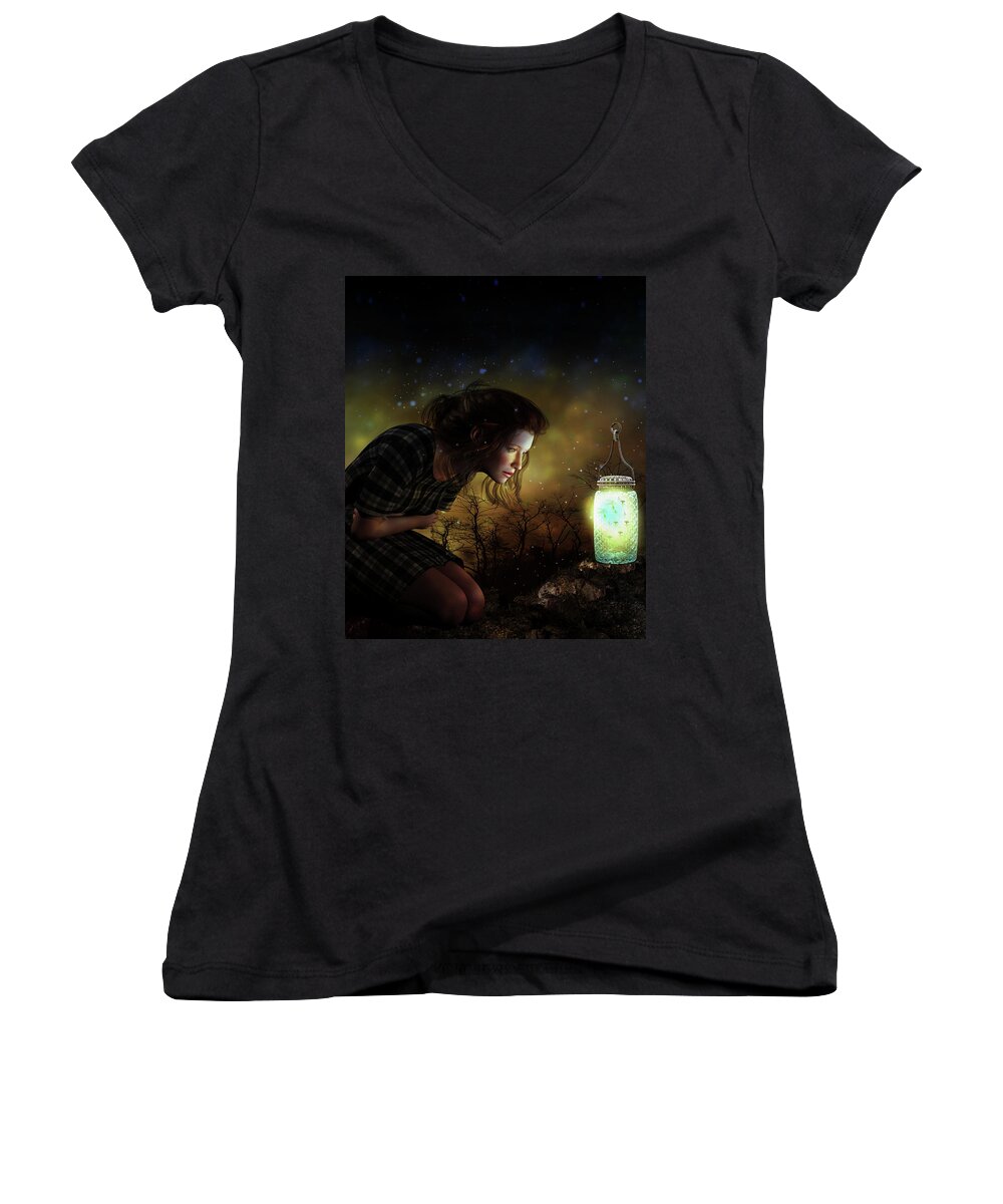 Thousand Hugs Women's V-Neck featuring the digital art A Thousand Hugs by Shanina Conway