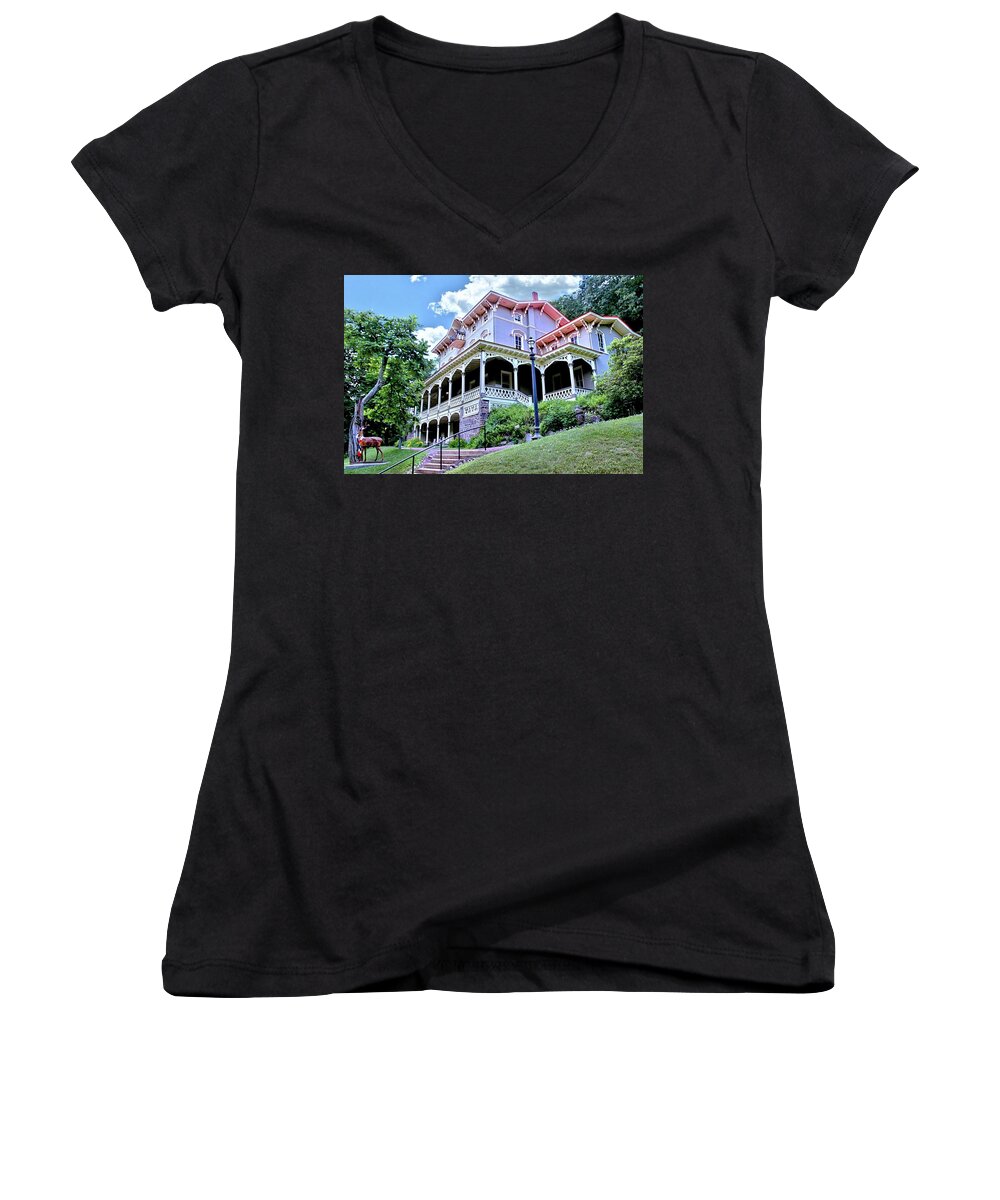 Mansion Women's V-Neck featuring the photograph Asa Packer Mansion by DJ Florek