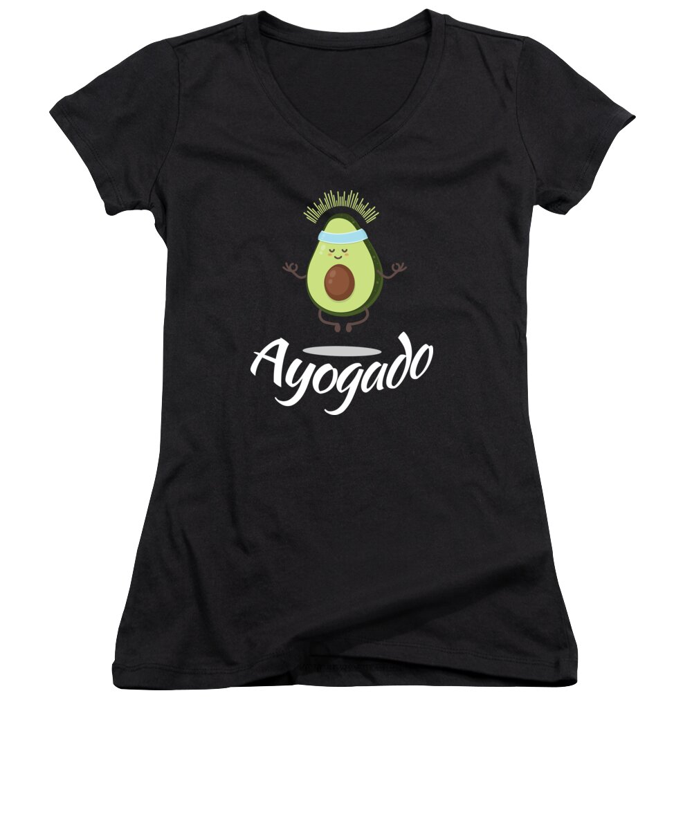 Vegan Women's V-Neck featuring the digital art Ayogado Yoga Avocado by Mister Tee