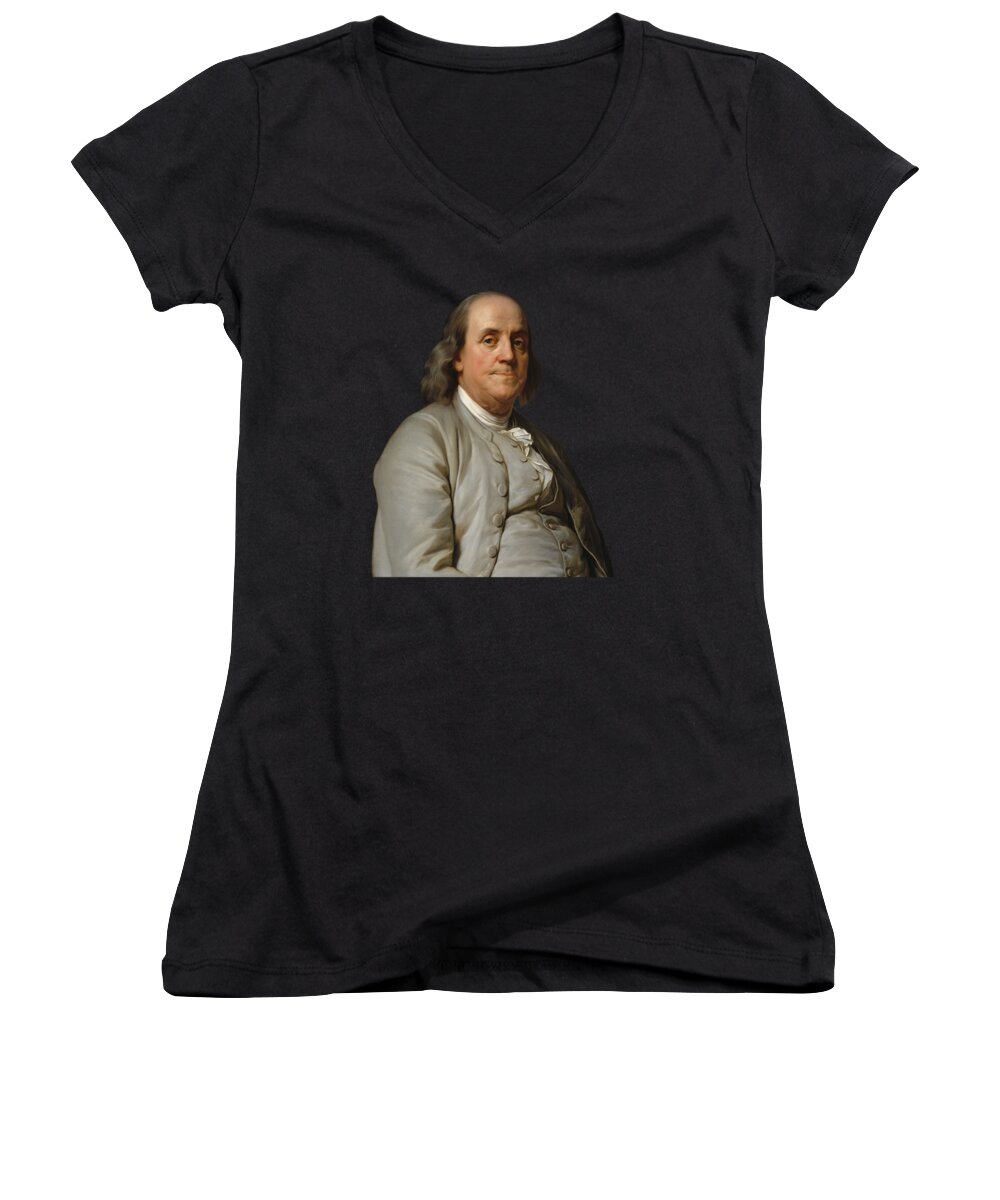 #faatoppicks Women's V-Neck featuring the painting Benjamin Franklin Painting - Joseph Duplessis by War Is Hell Store