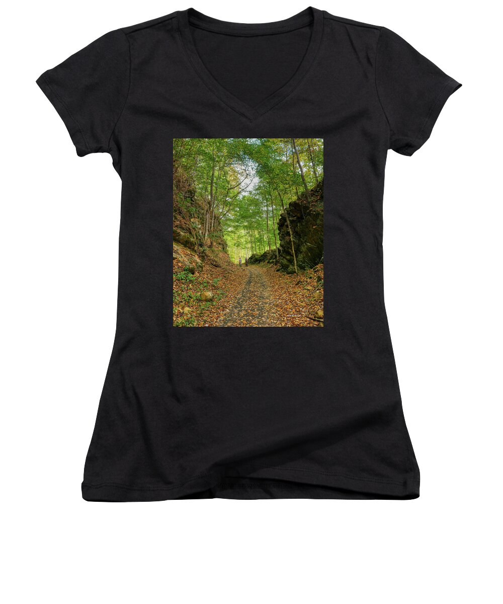 Creeper Trail Women's V-Neck featuring the photograph Biking the Creeper by Dale R Carlson