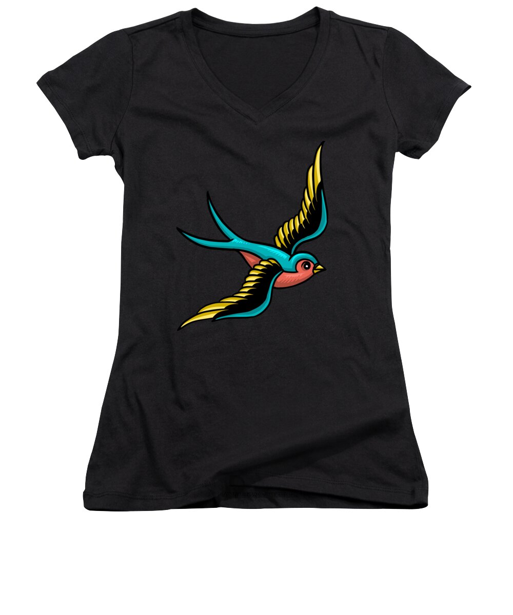 Bird Women's V-Neck featuring the painting Bird Tattoo Tee Tees T-Shirt by Tony Rubino