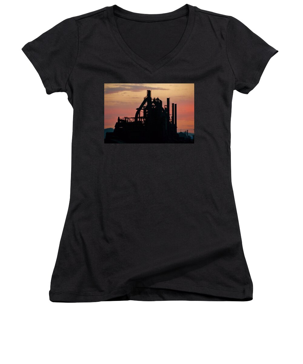 Blast Furnace Women's V-Neck featuring the photograph Blast from the Past by DJ Florek