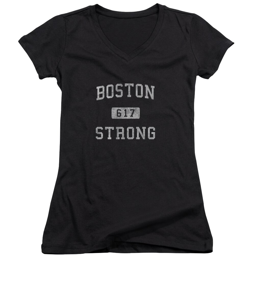 Funny Women's V-Neck featuring the digital art Boston Strong Retro by Flippin Sweet Gear