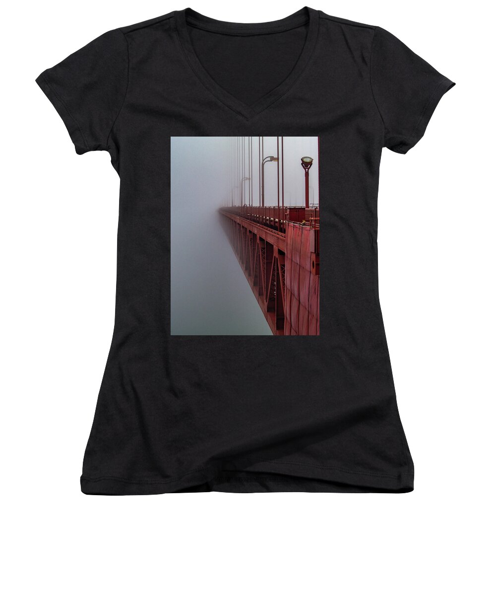 Fog Women's V-Neck featuring the photograph Bridge to Obscurity by Bill Gallagher