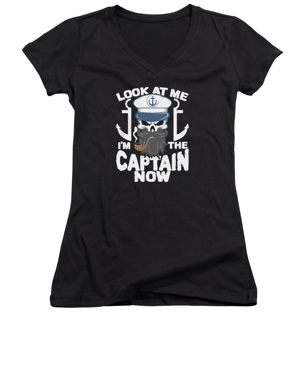 Captain Women's V-Neck featuring the digital art Captain Boat Lovers Fishermen Sailing Boating by Toms Tee Store