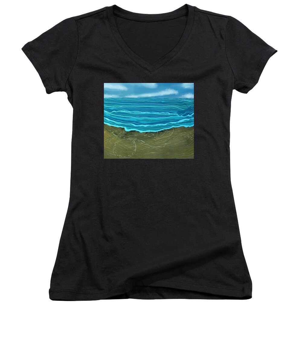 Beach View Women's V-Neck featuring the painting Childs Play by Joan Stratton