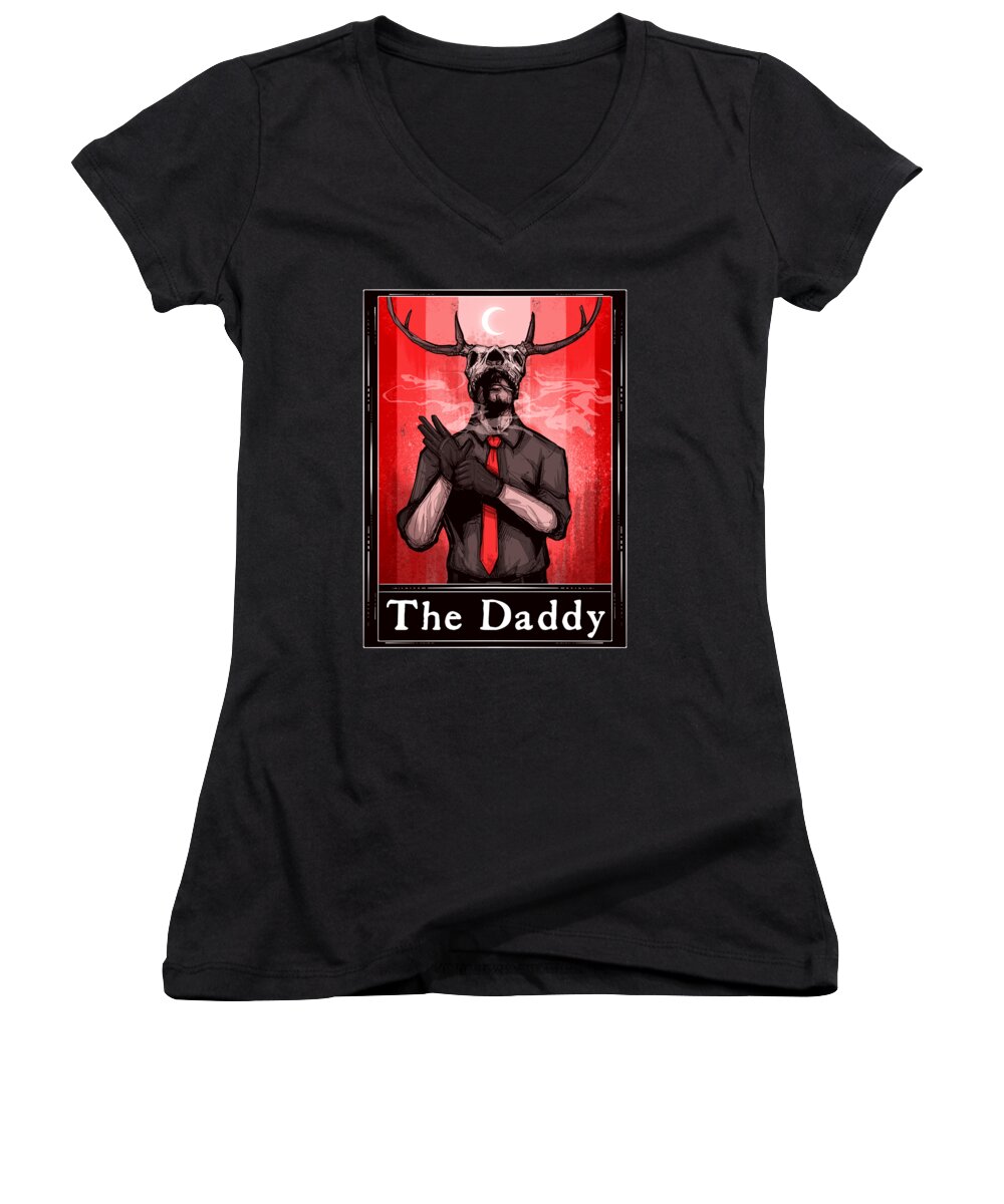 Deer Women's V-Neck featuring the drawing Deer Daddy Tarot by Ludwig Van Bacon
