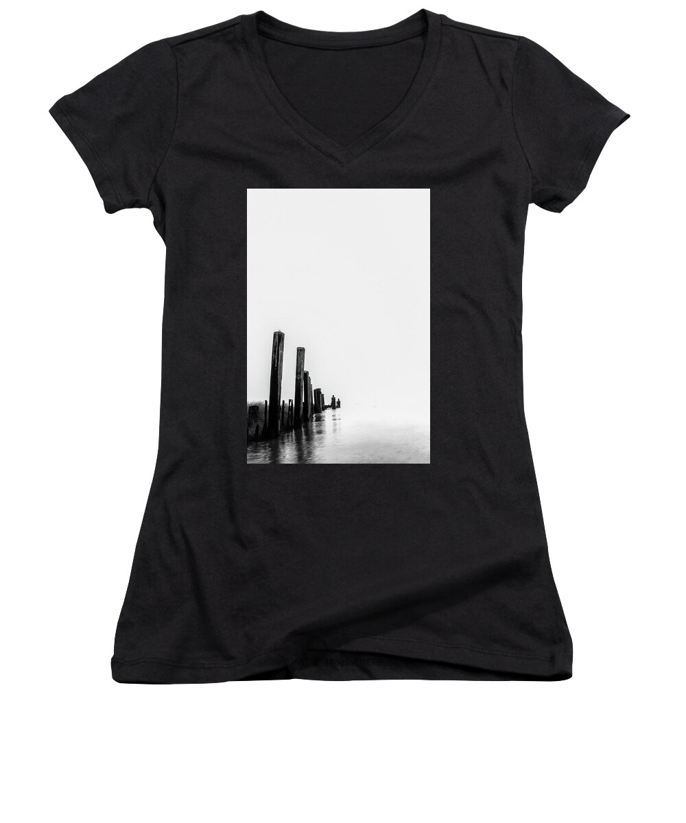 Dock Women's V-Neck featuring the photograph Dock in Ruins by Bob Decker