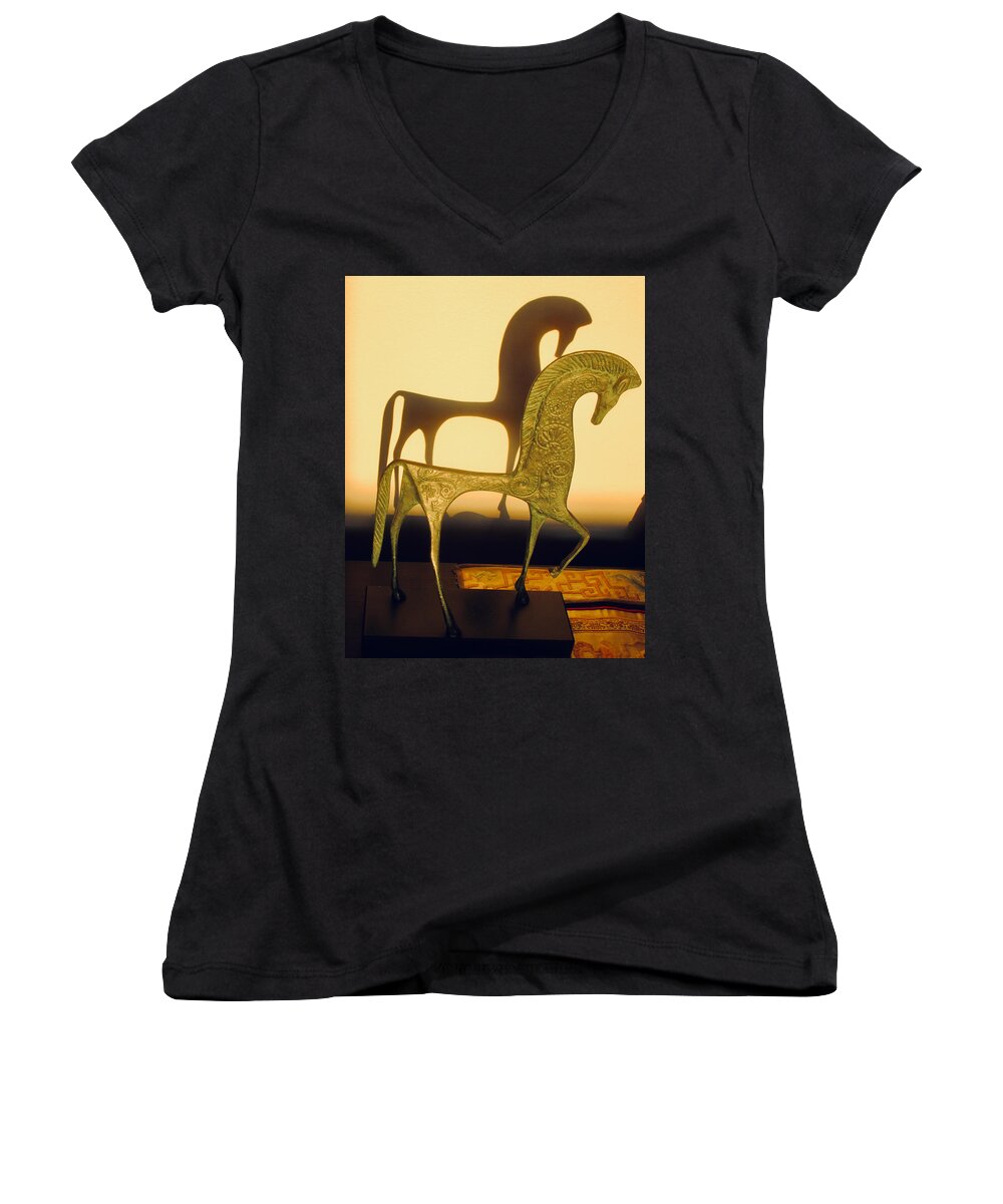 Horse Women's V-Neck featuring the photograph Elegance x 2 by Stephanie Moore