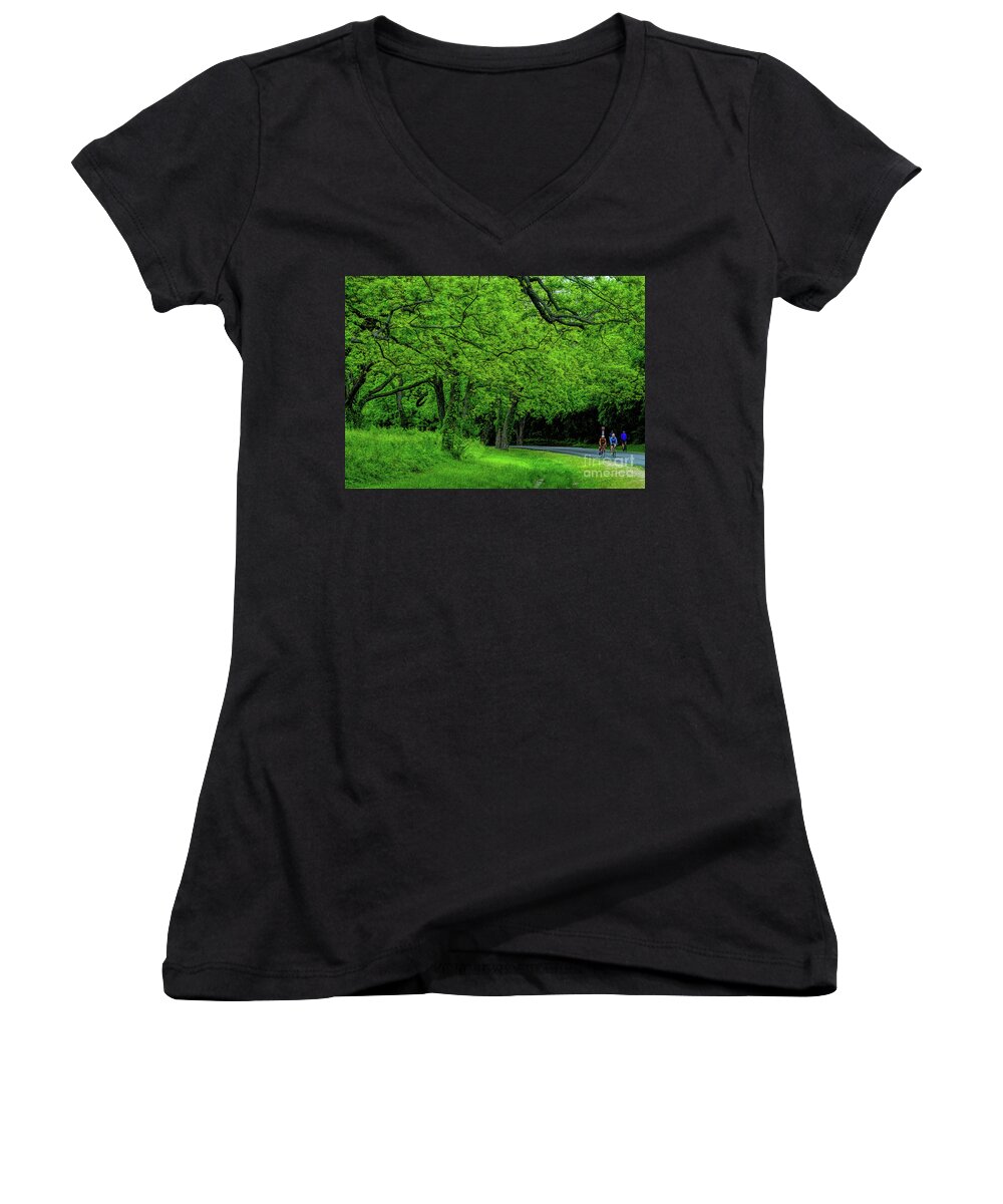 Landscape Women's V-Neck featuring the photograph Faire du Velo by Diana Mary Sharpton