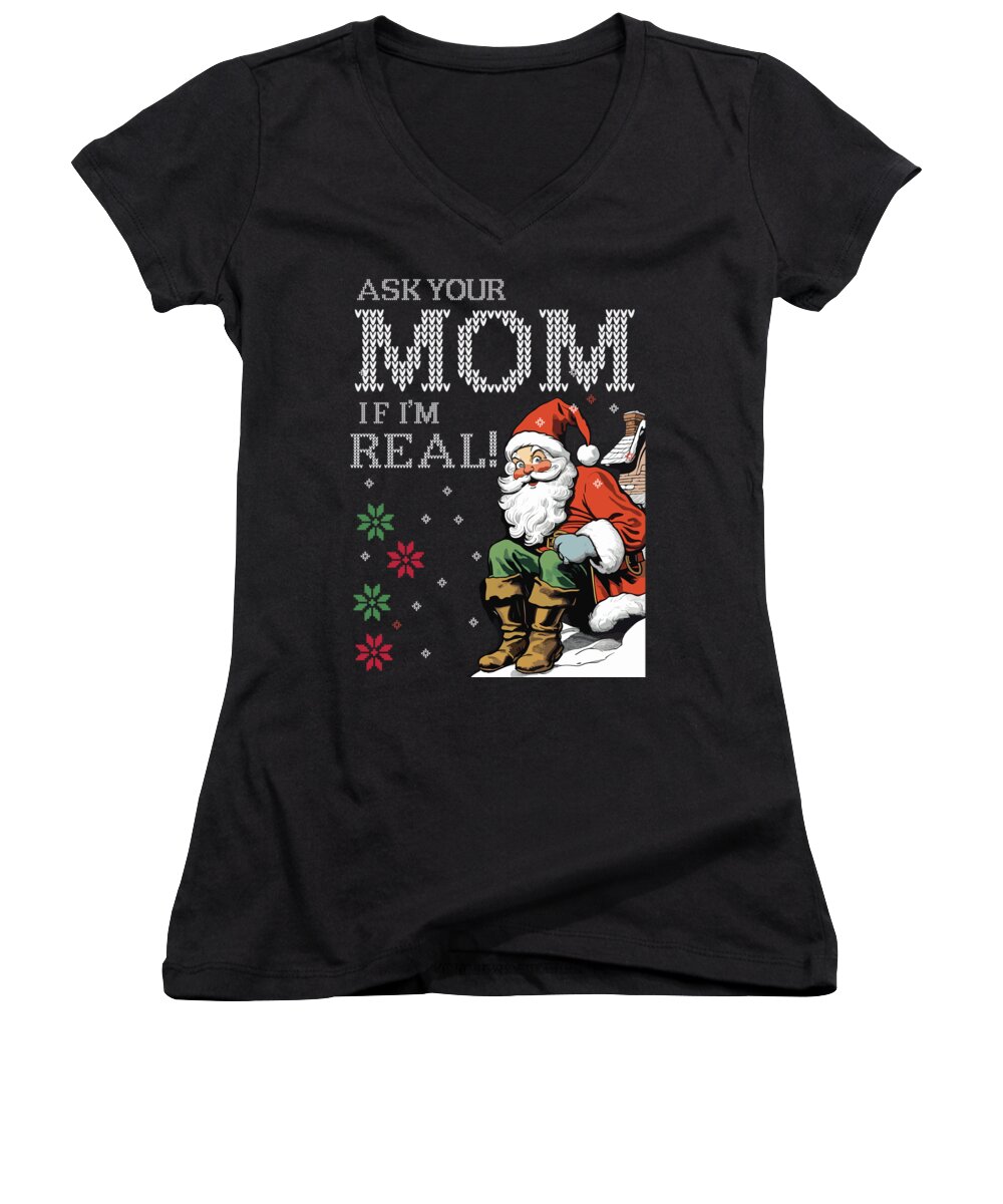 Santa Claus Women's V-Neck featuring the digital art Funny Santa Claus Quotes by Long Shot
