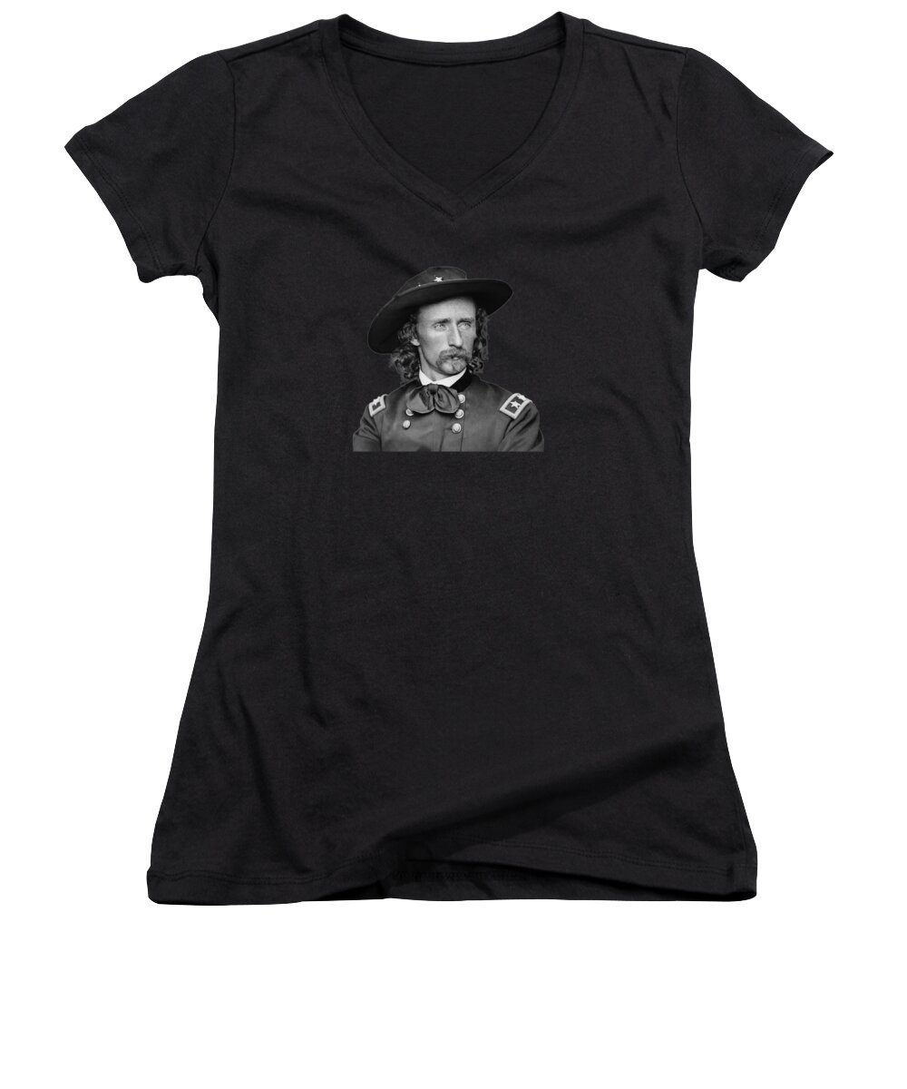 George Armstrong Custer Women's V-Neck featuring the photograph General George Armstrong Custer by War Is Hell Store