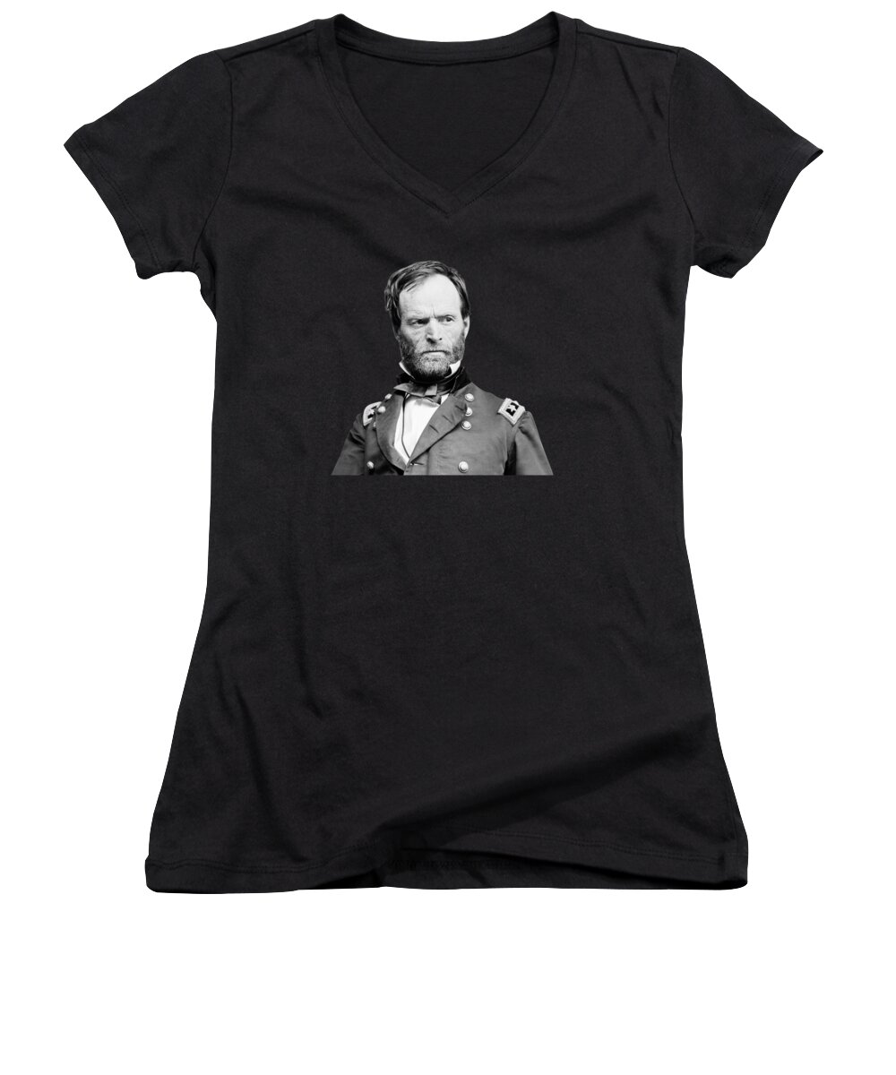 William Tecumseh Sherman Women's V-Neck featuring the photograph General Sherman - Hand In Coat Portrait by War Is Hell Store