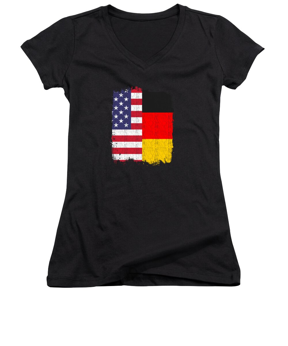German American Women's V-Neck featuring the digital art German American US Flag Germany by Manuel Schmucker