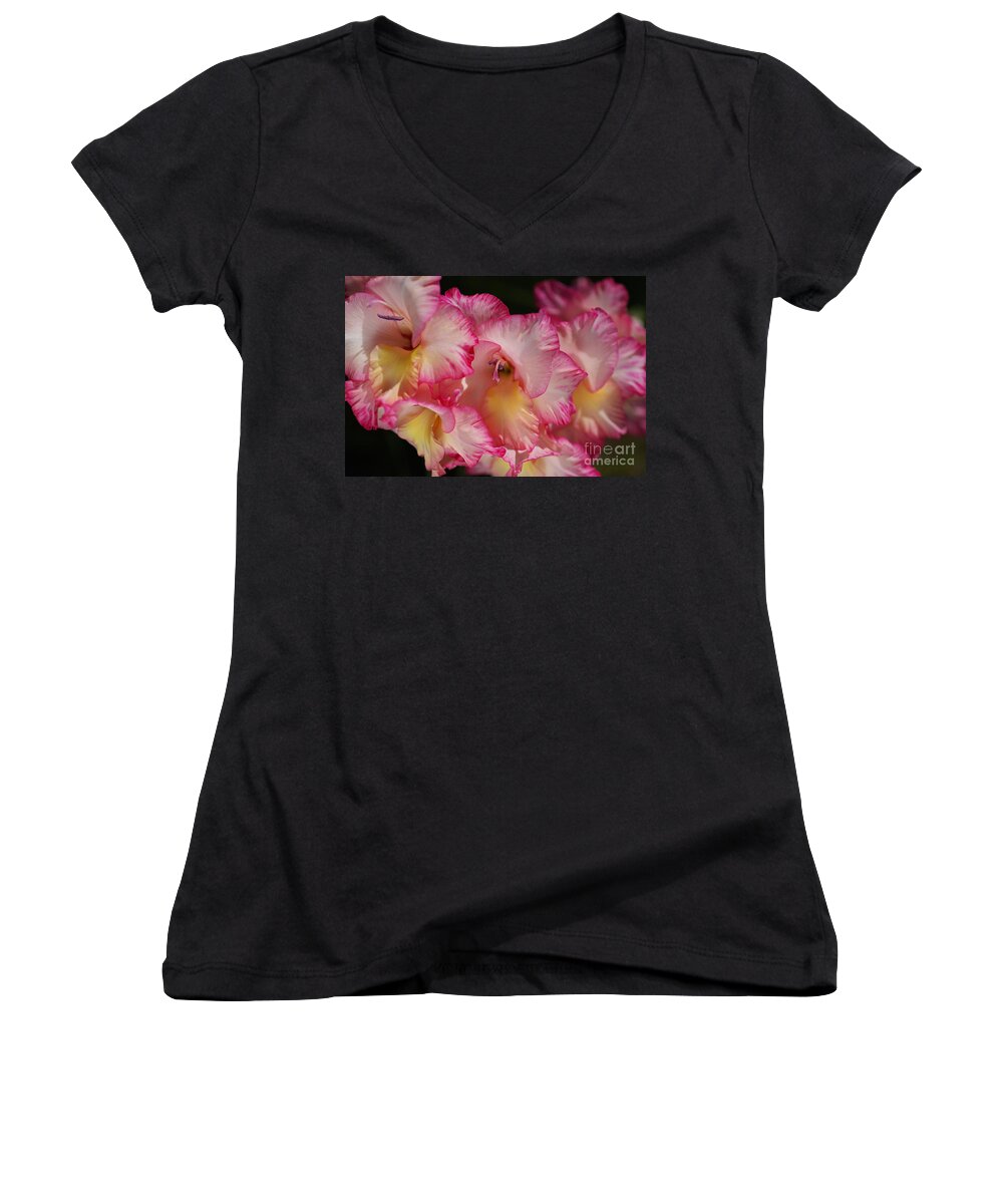 Hortulanus Art Women's V-Neck featuring the photograph Gladiolus Flowers Display by Joy Watson