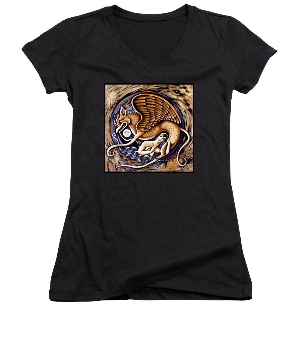Fantasy Women's V-Neck featuring the painting Griffin by Valerie White
