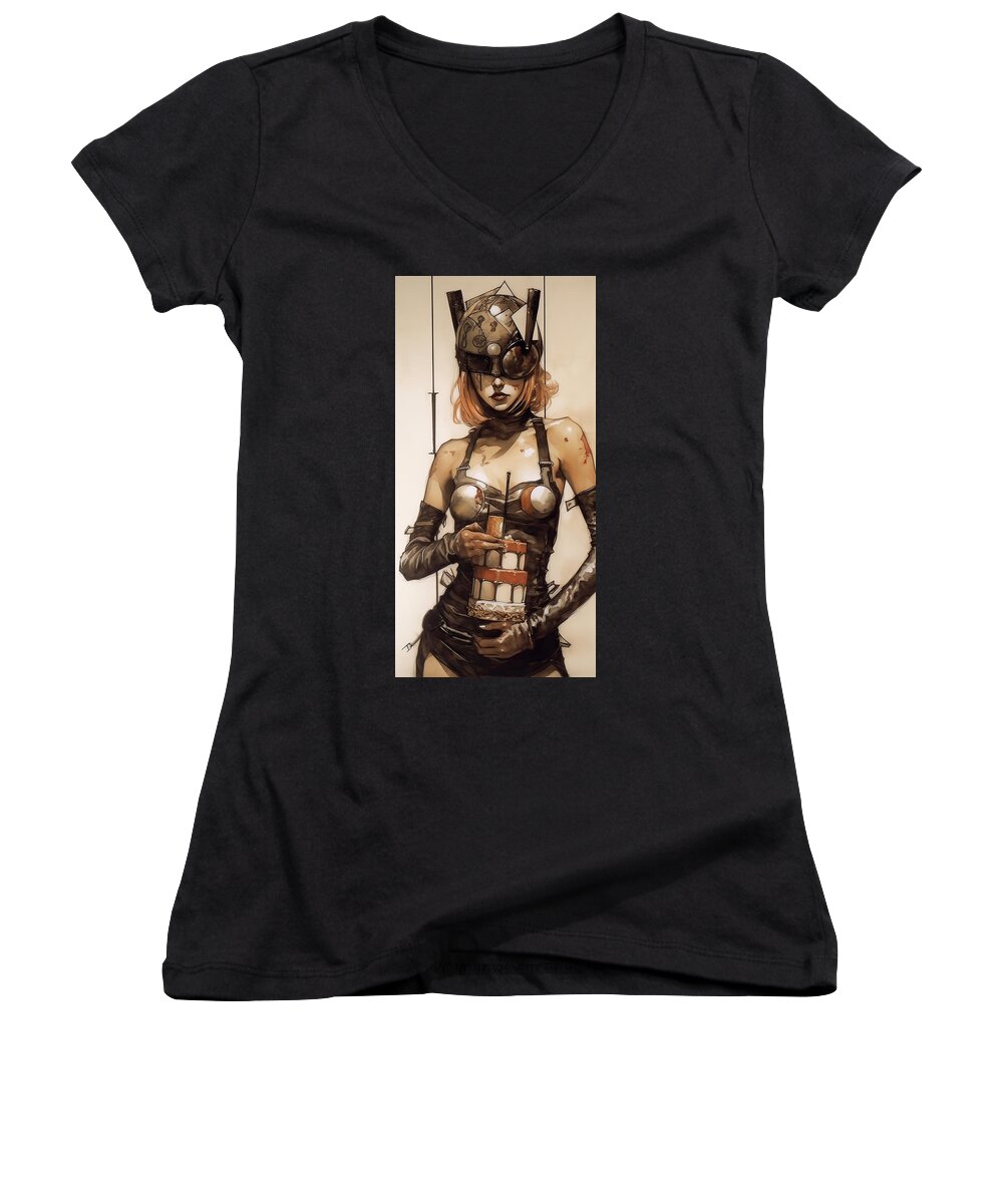 Girl Women's V-Neck featuring the painting Happy Birthday Master No.6 by My Head Cinema