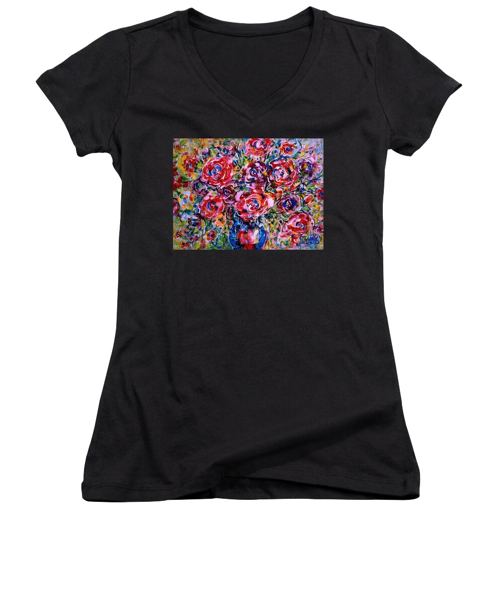 Flowers Women's V-Neck featuring the painting Happy Expressions by Natalie Holland