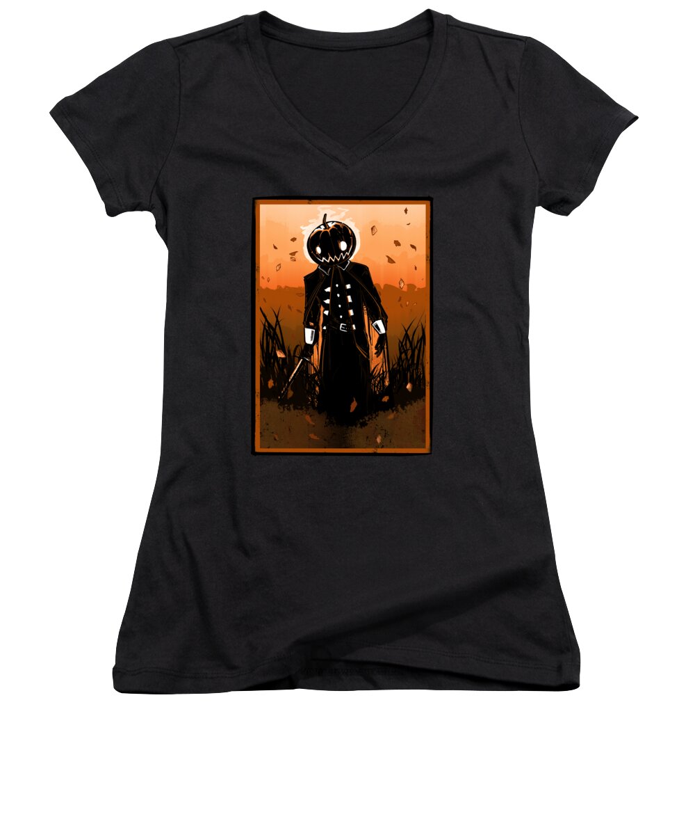 Headless Horseman Women's V-Neck featuring the drawing Headless by Ludwig Van Bacon