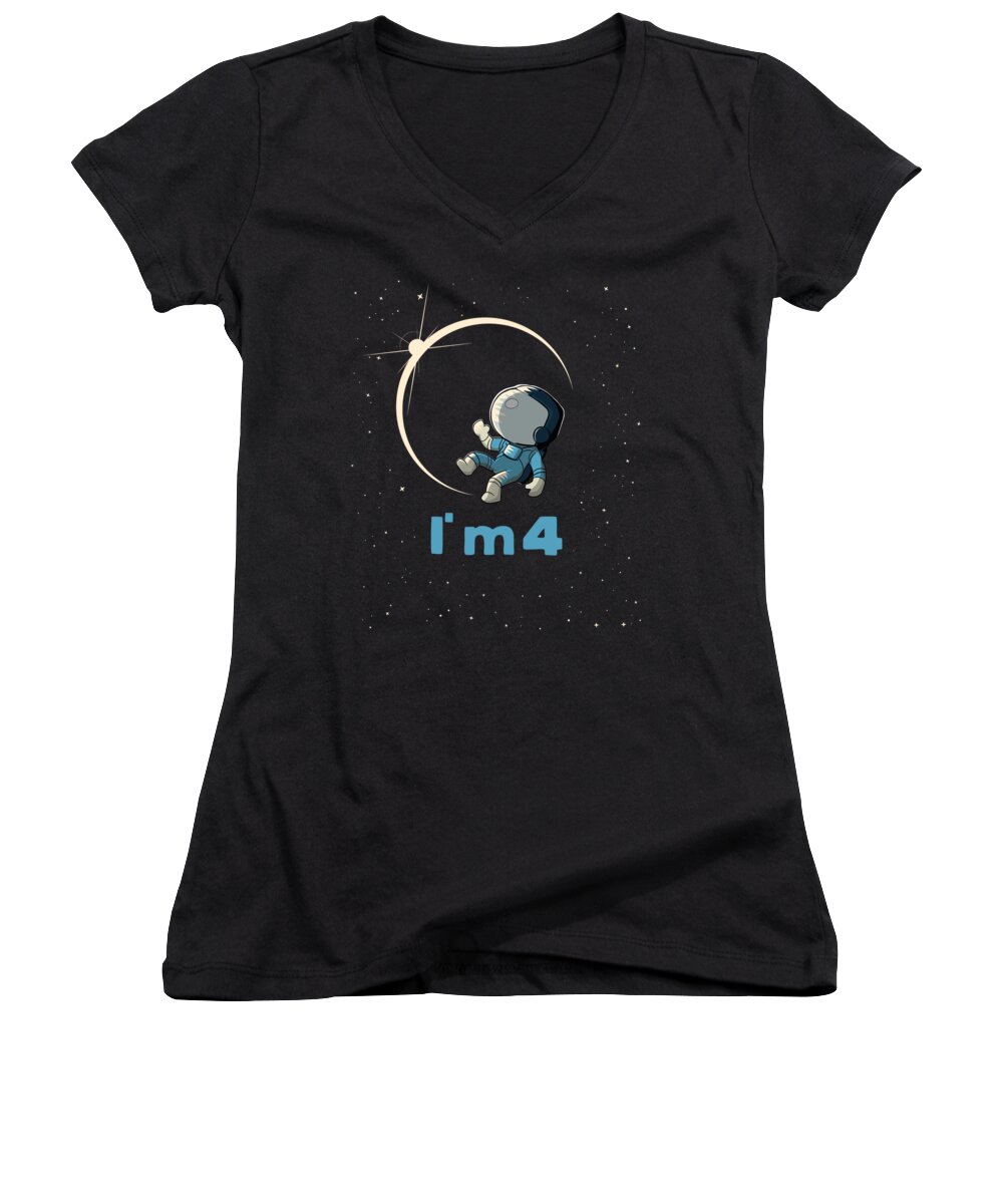 Gift Idea Women's V-Neck featuring the digital art Im I am four 4 Years old for little astronauts by Toms Tee Store