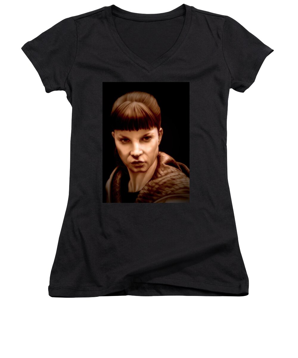 Blade Runner Women's V-Neck featuring the drawing I'm the Best One - Luv - Blade Runner 2049 Edition by Fred Larucci