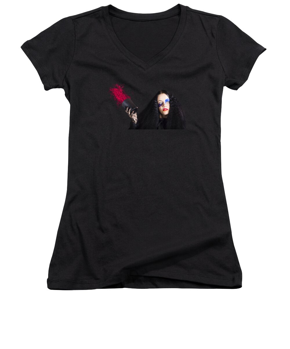 Jester Women's V-Neck featuring the photograph Jester throwing away wine by Jorgo Photography