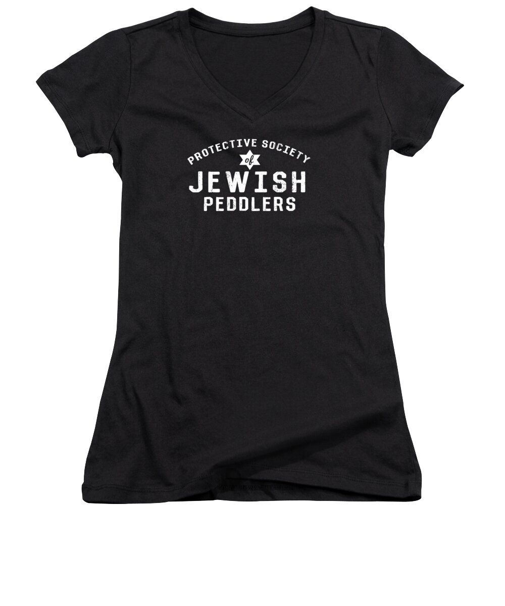 Jewish Women's V-Neck featuring the digital art Jewish Peddlers Protective Society 2- Art by Linda Woods by Linda Woods
