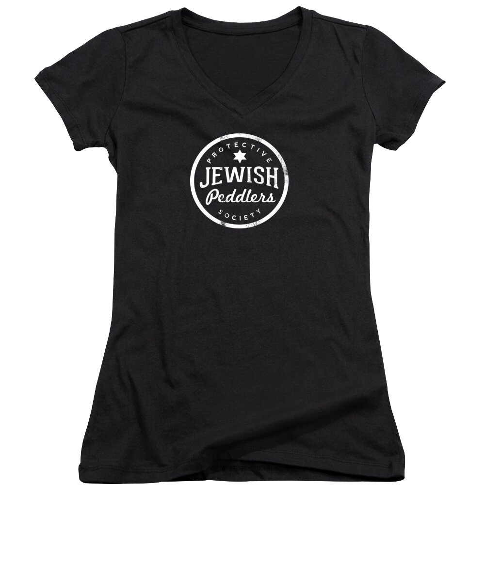 Jewish Women's V-Neck featuring the digital art Jewish Peddlers Protective Society- Art by Linda Woods by Linda Woods
