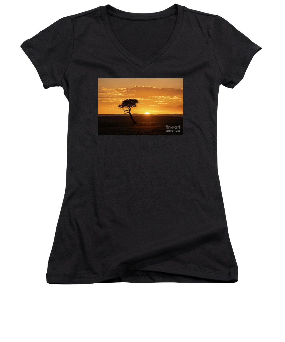 Africa Women's V-Neck featuring the photograph Kenya Morning by Sandra Bronstein