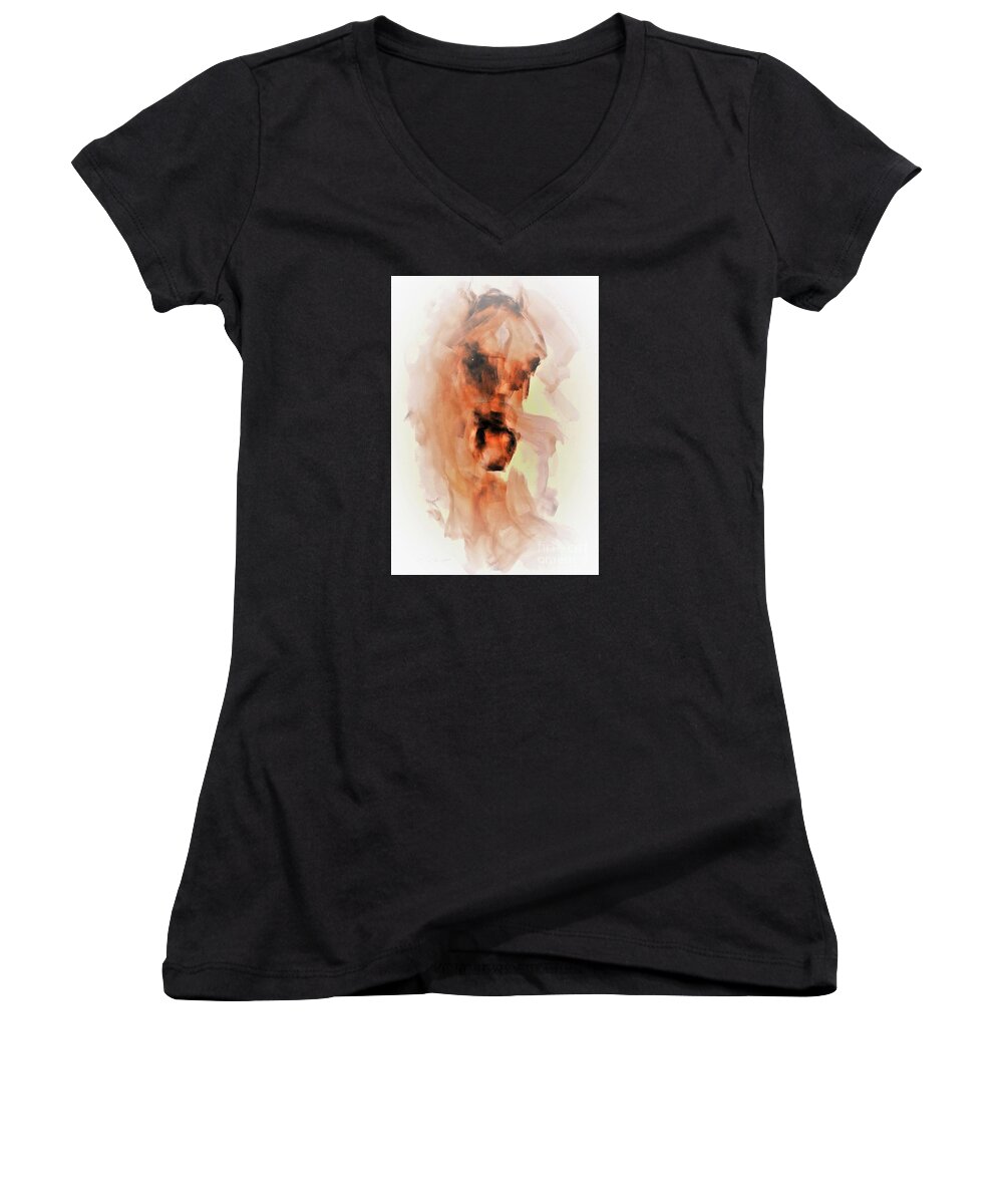Equestrian Painting Women's V-Neck featuring the painting Khan by Janette Lockett