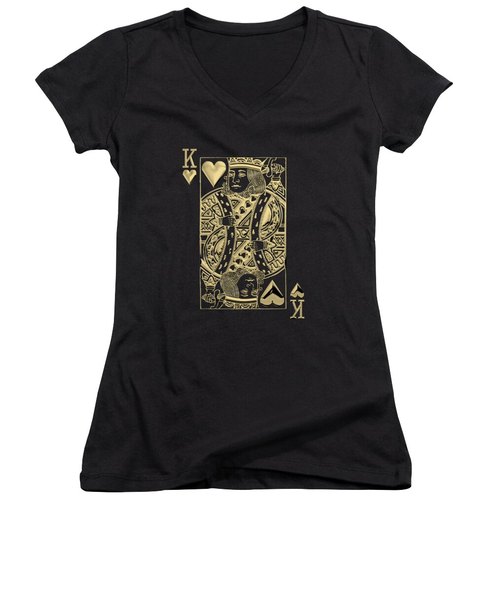 'gamble' Collection By Serge Averbukh Women's V-Neck featuring the digital art King of Hearts in Gold on Black by Serge Averbukh