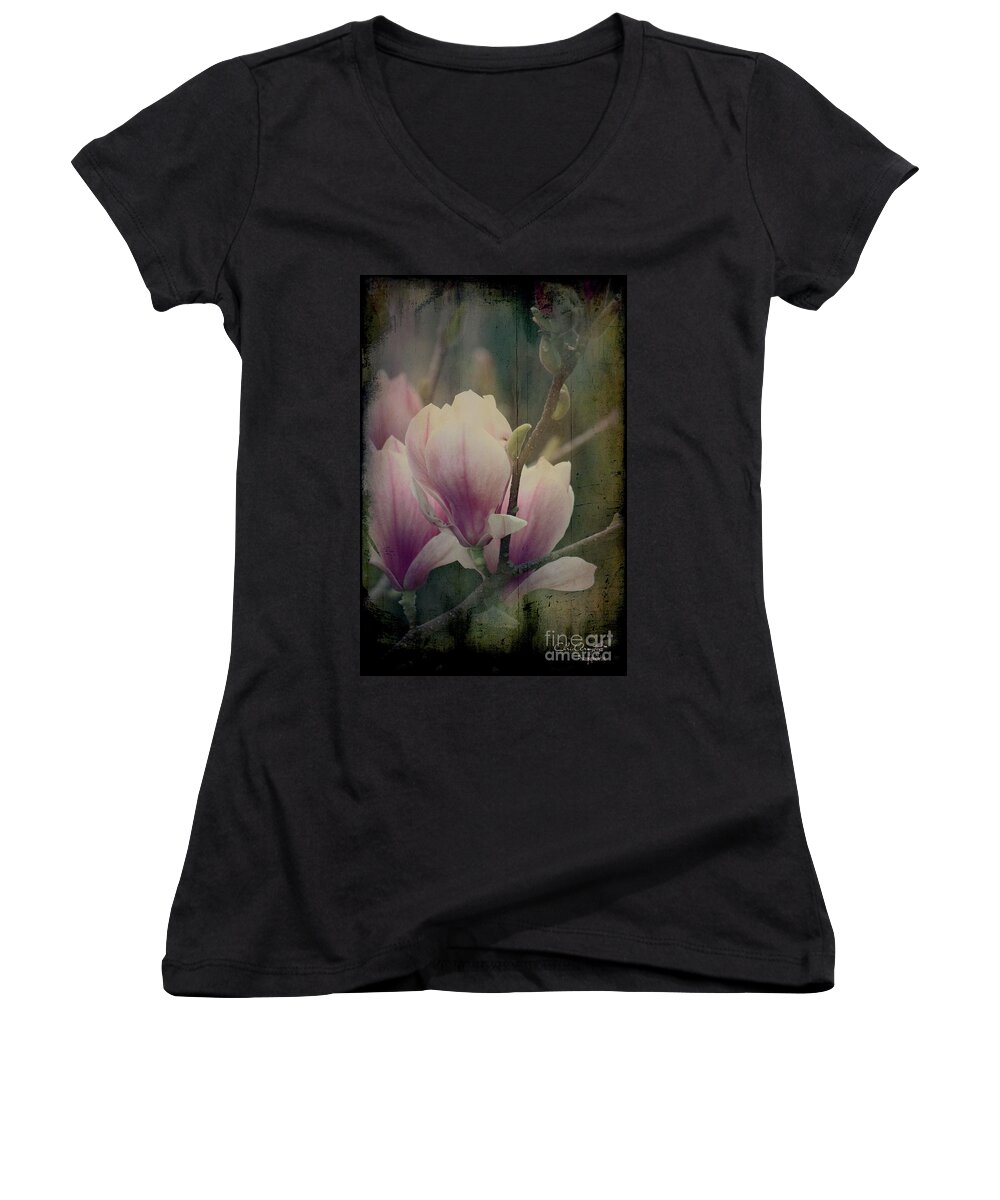 Magnolia Blossoms Women's V-Neck featuring the digital art Magnolia Memories by Chris Armytage